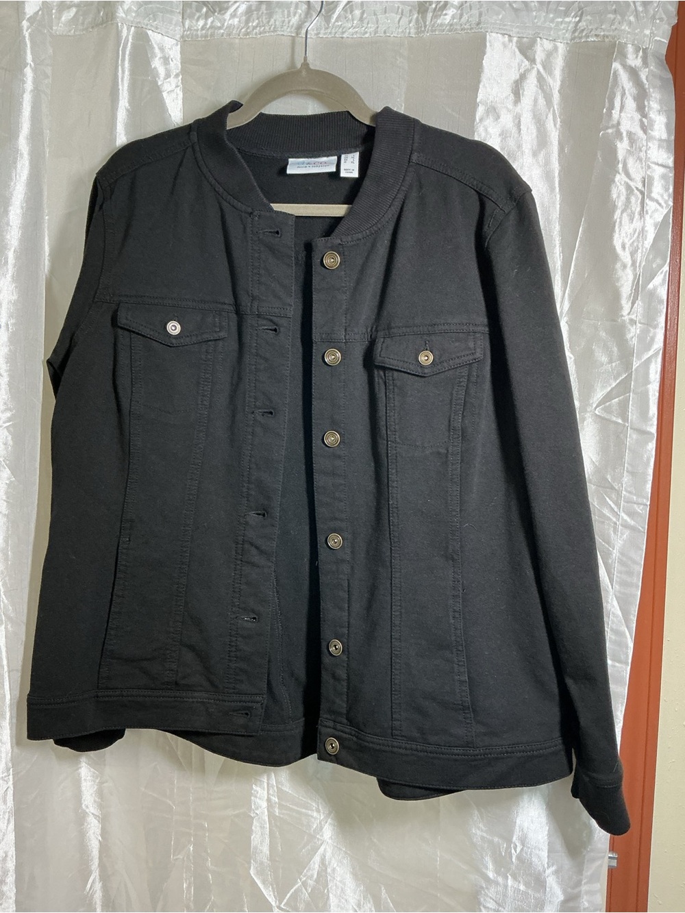 Women’s Black Button-Front Jean Jacket with Chest Flap Pockets